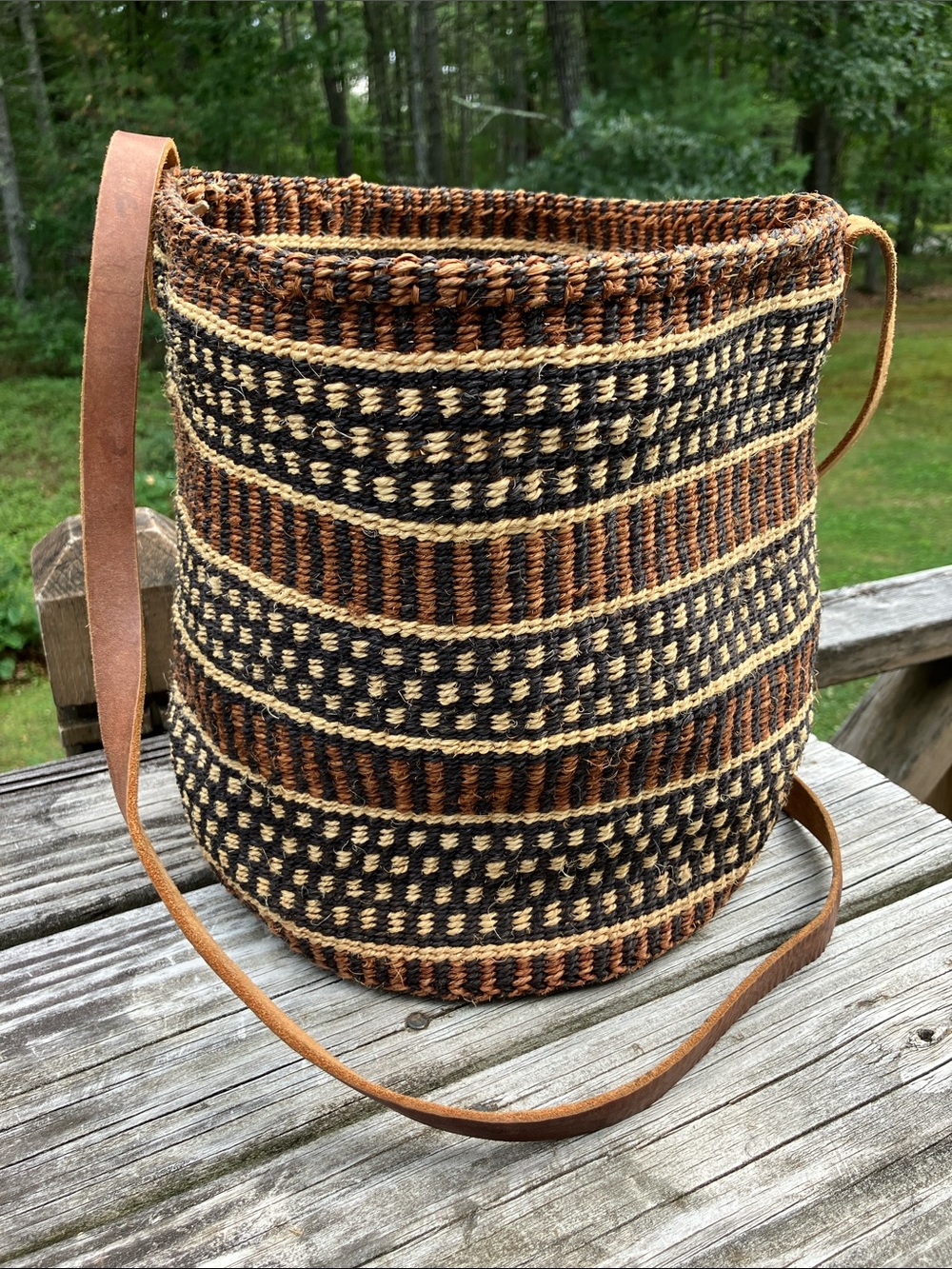Vintage Kiondo Sisal Handwoven Straw Bag Leather Shoulder Strap Market Tote